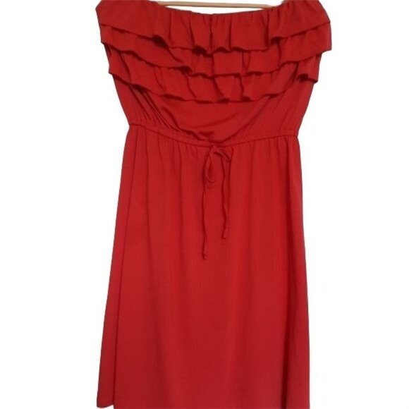 New cute summer dress strapless ruffles drawstring waist coral size large. - Picture 5 of 7
